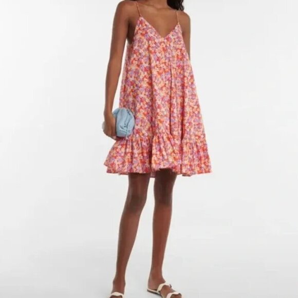 CAROLINE CONSTAS Laurel cotton-blend minidress dress Red floral tiered tank - Picture 1 of 8